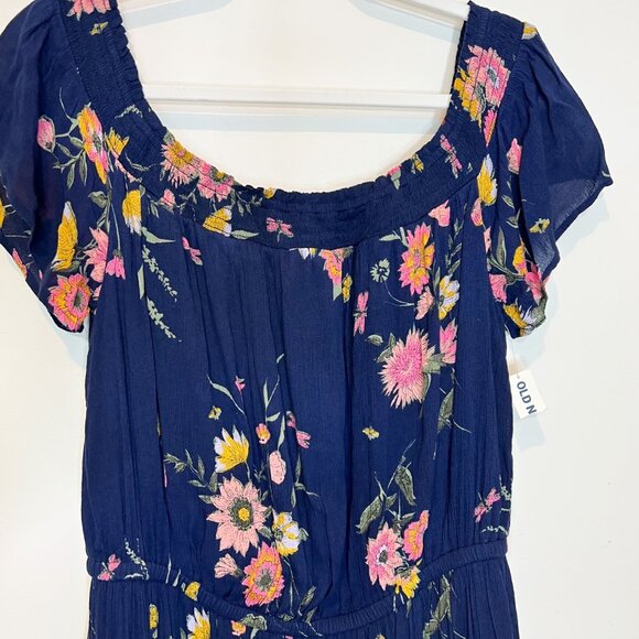Old Navy NWT Dress Size L Blue Floral Tiered Flowy Short Sleeve Midi Large - Picture 3 of 8